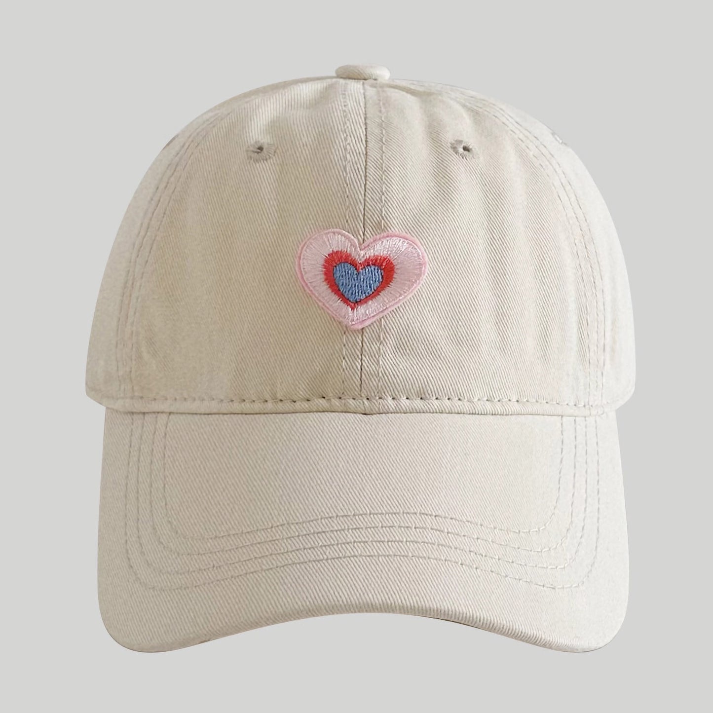 Women's Heart Embroidered Baseball Cap Low Bun Soft Cotton Trucker Hat