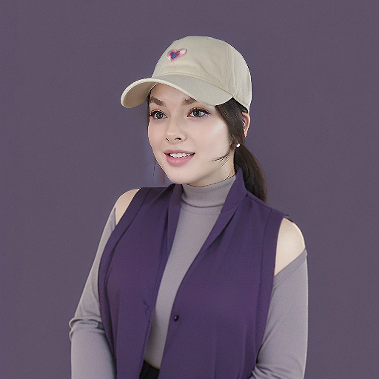 Women's Heart Embroidered Baseball Cap Low Bun Soft Cotton Trucker Hat