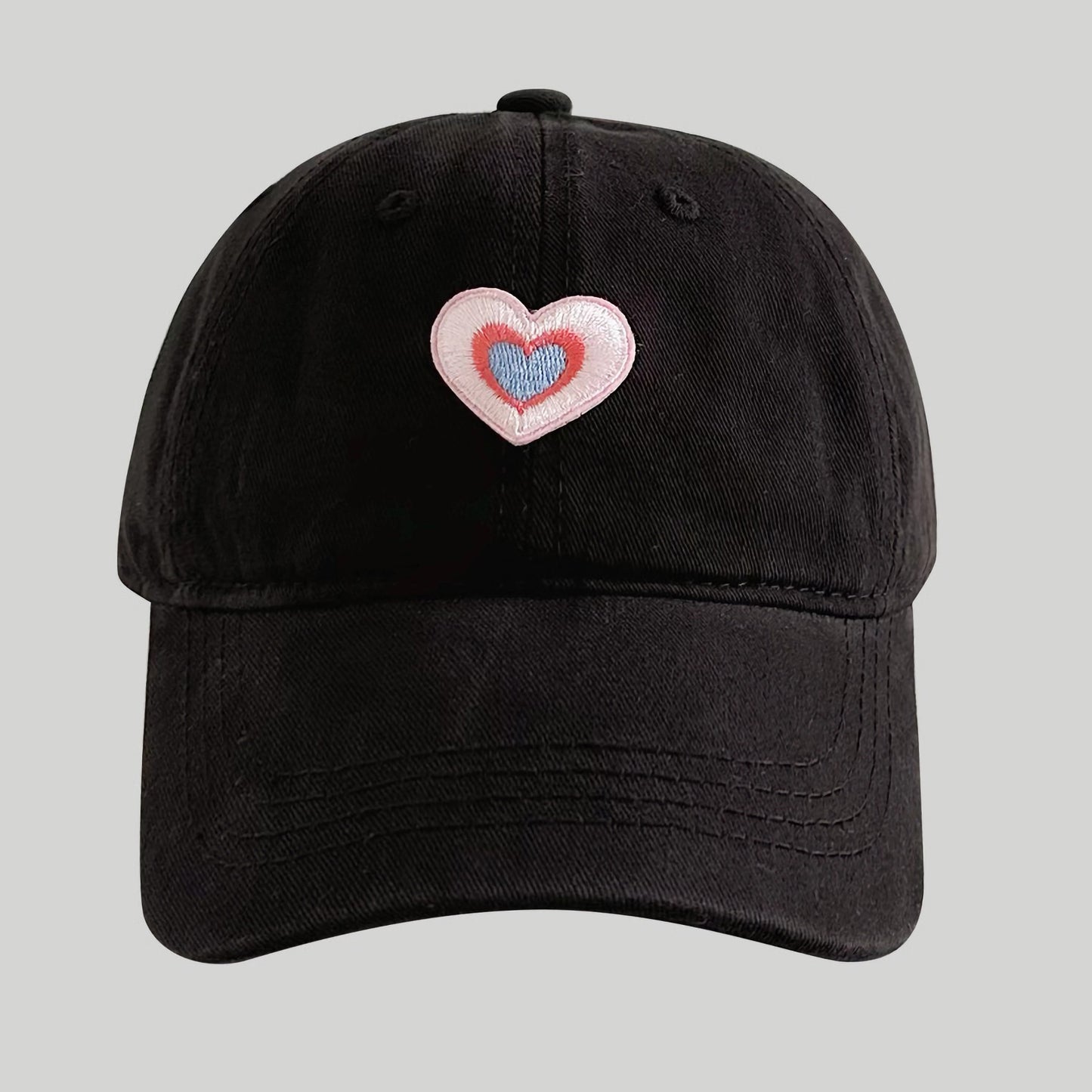 Women's Heart Embroidered Baseball Cap Low Bun Soft Cotton Trucker Hat