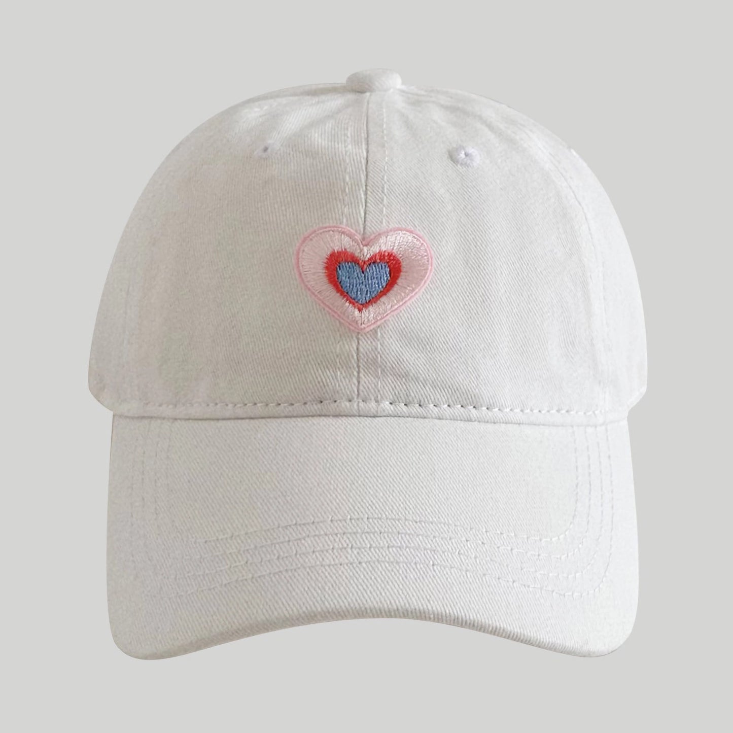 Women's Heart Embroidered Baseball Cap Low Bun Soft Cotton Trucker Hat