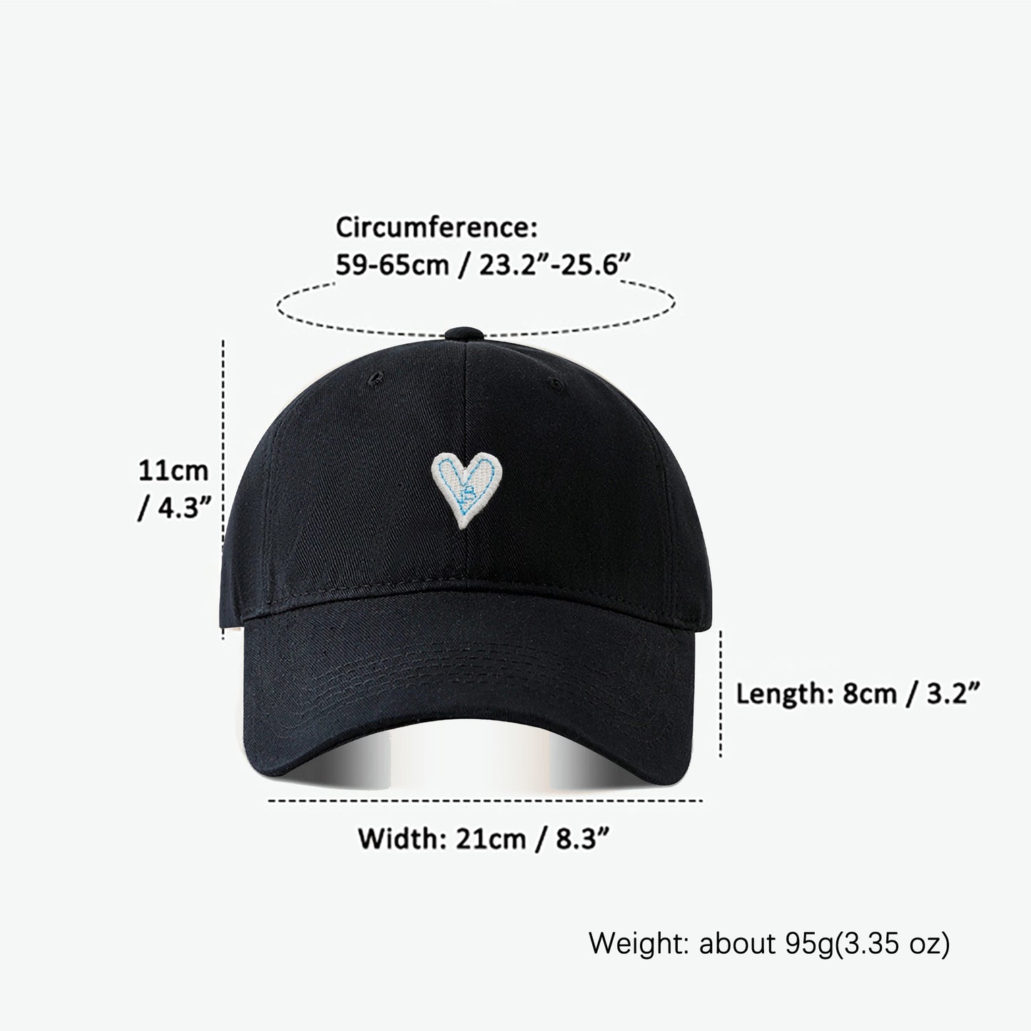 Women's Heart Embroidered Baseball Cap Low Bun Soft Cotton Trucker Hat