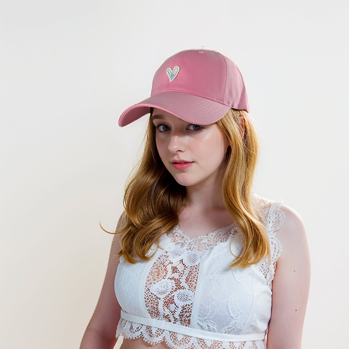 Women's Heart Embroidered Baseball Cap Low Bun Soft Cotton Trucker Hat