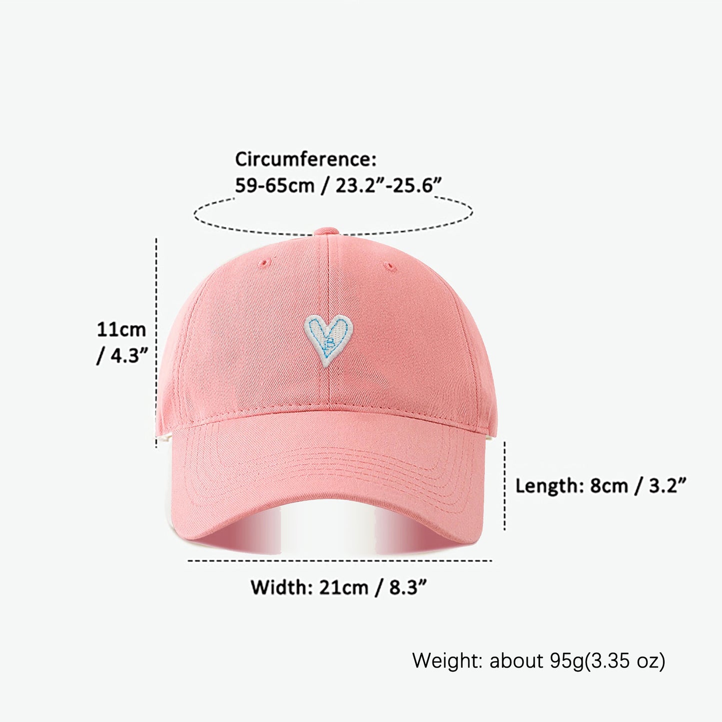 Women's Heart Embroidered Baseball Cap Low Bun Soft Cotton Trucker Hat
