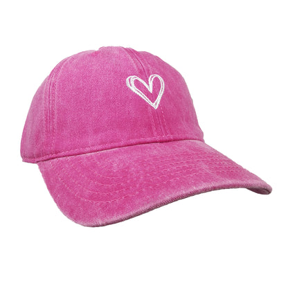 Women's Heart Embroidered Baseball Cap Low Bun Soft Cotton Trucker Hat
