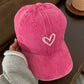 Women's Heart Embroidered Baseball Cap Low Bun Soft Cotton Trucker Hat