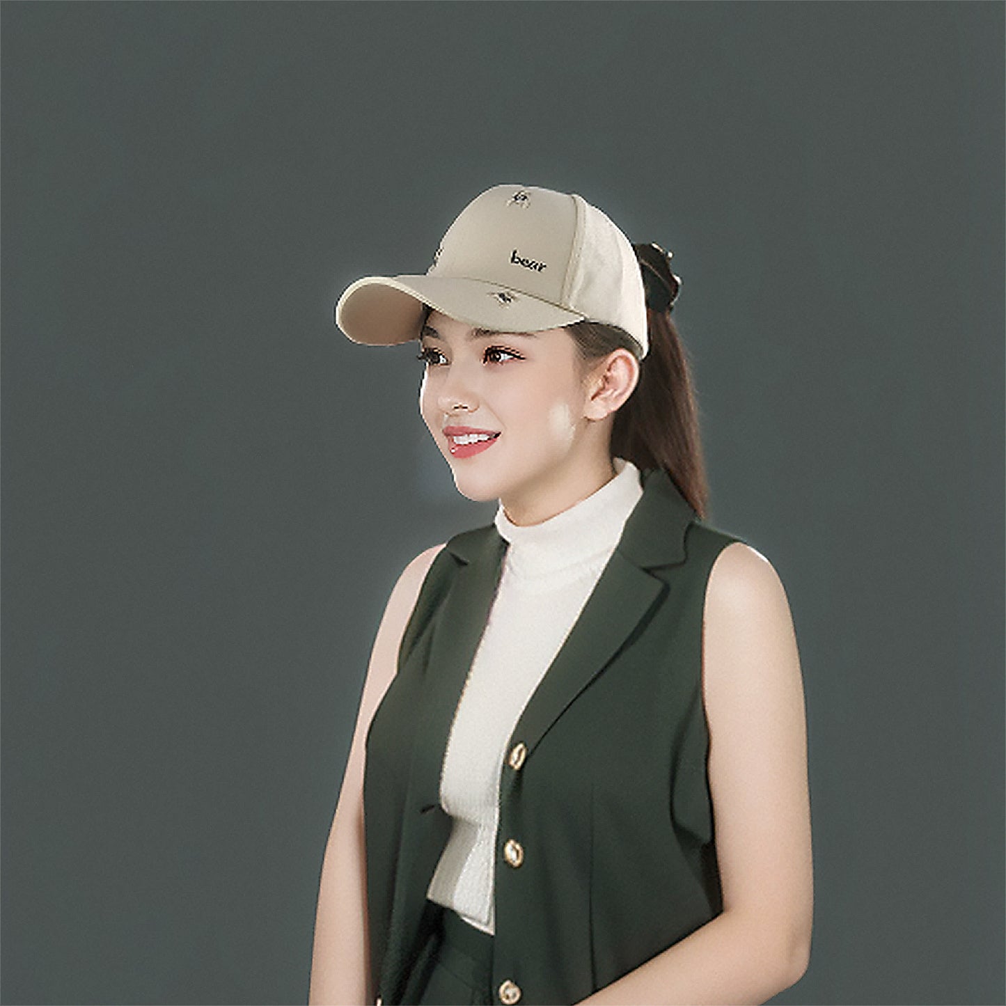 Women's Bear Embroidered Baseball Cap Low Bun Large Head Circumference Soft Cotton Trucker Hat