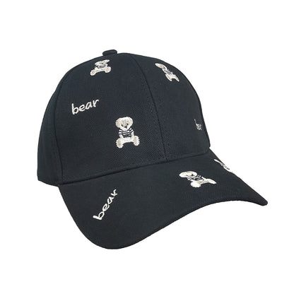 Women's Bear Embroidered Baseball Cap Low Bun Large Head Circumference Soft Cotton Trucker Hat
