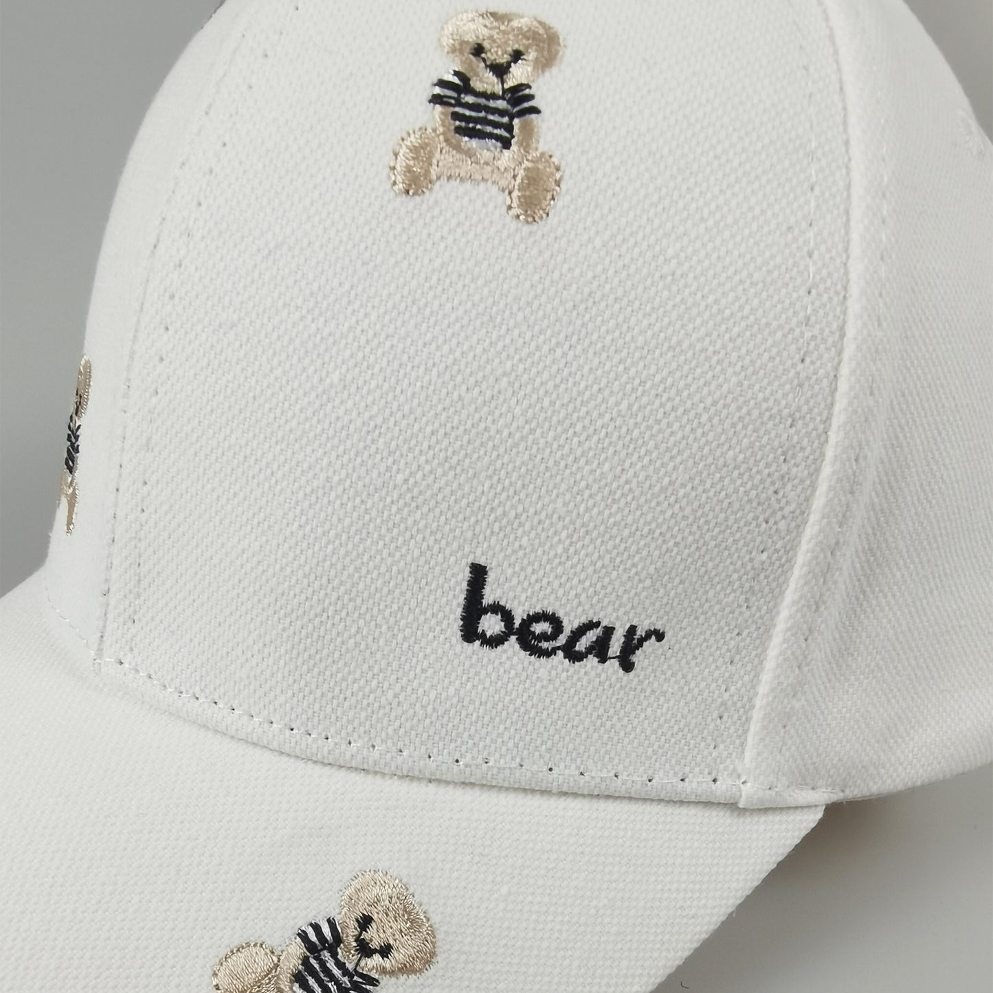 Women's Bear Embroidered Baseball Cap Low Bun Large Head Circumference Soft Cotton Trucker Hat