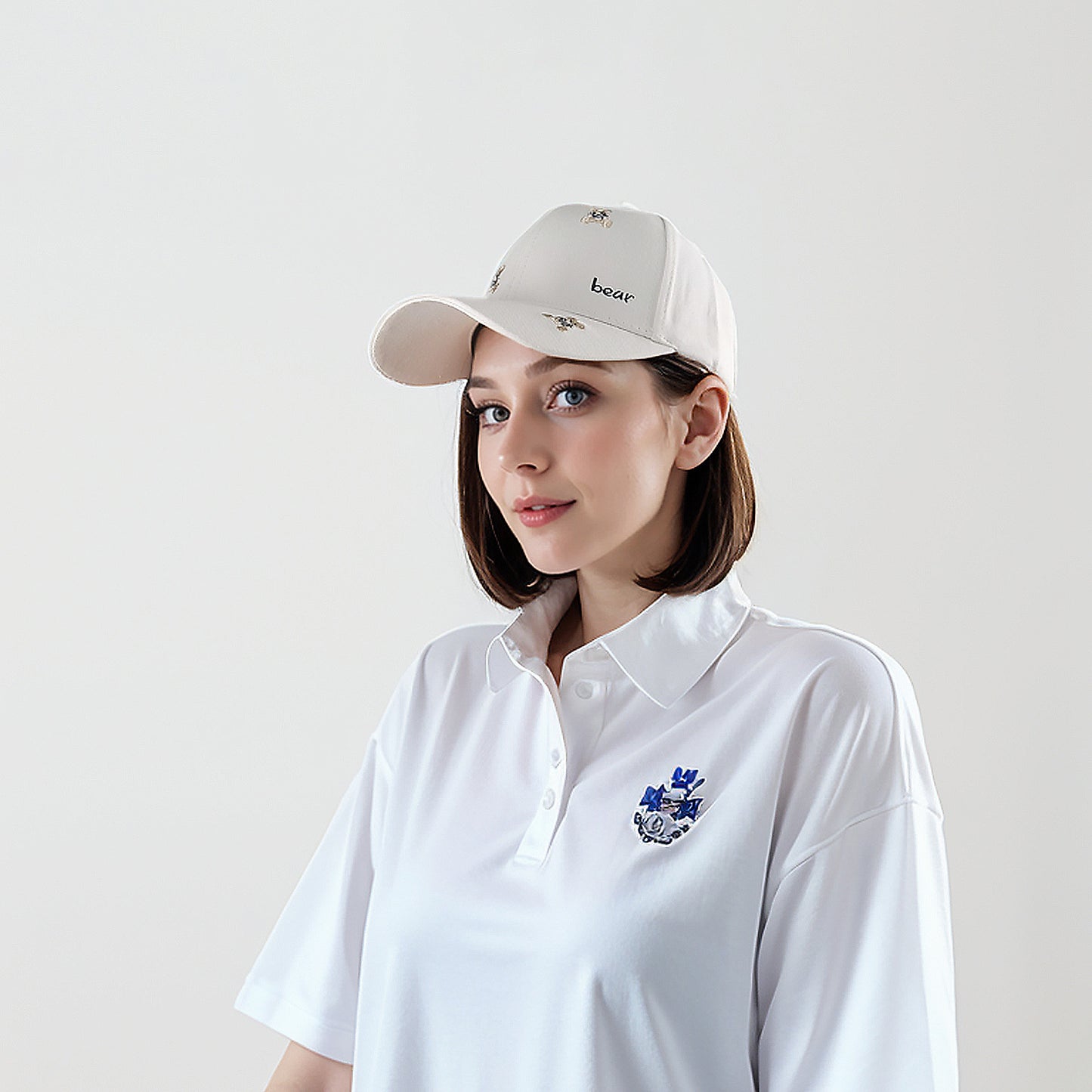 Women's Bear Embroidered Baseball Cap Low Bun Large Head Circumference Soft Cotton Trucker Hat