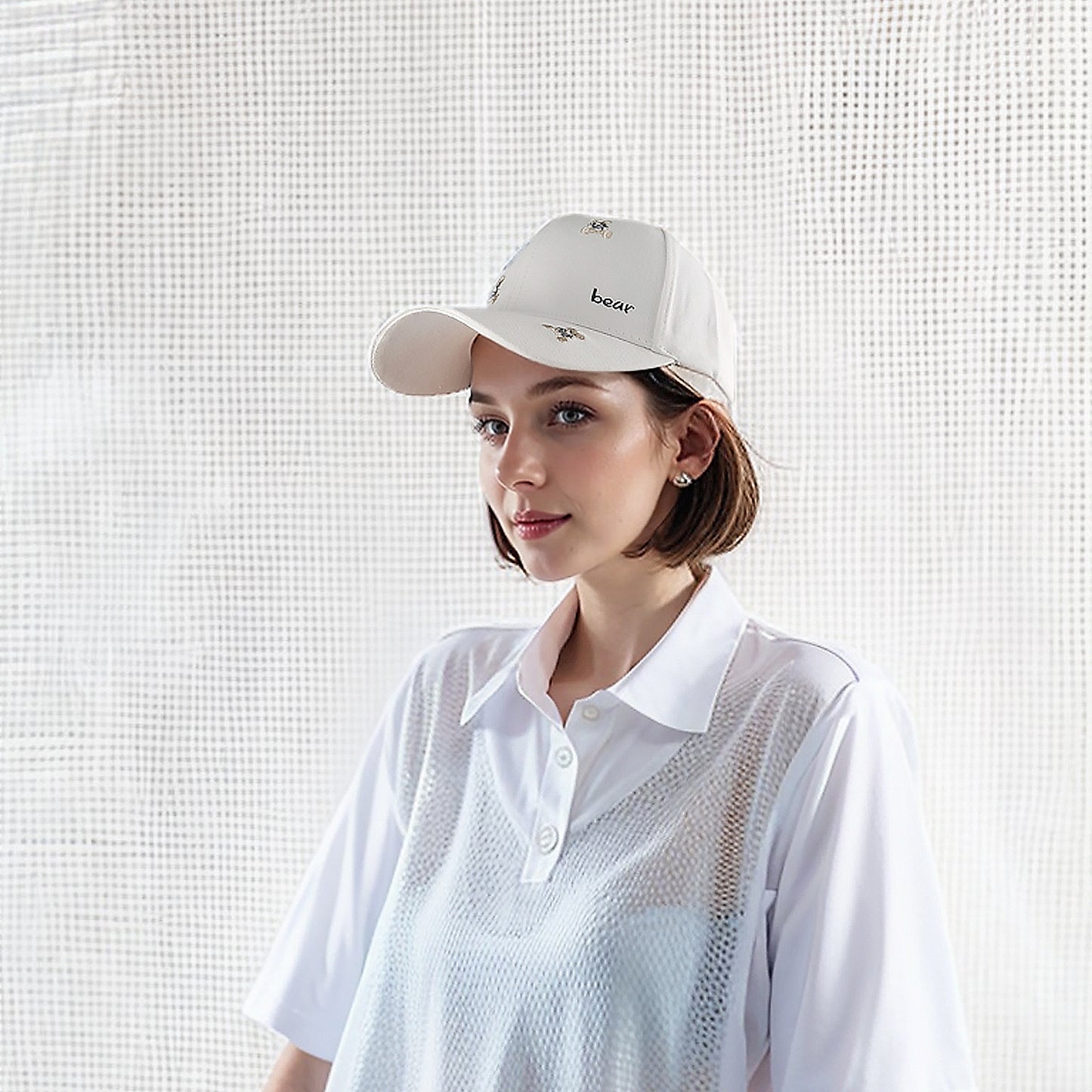 Women's Bear Embroidered Baseball Cap Low Bun Large Head Circumference Soft Cotton Trucker Hat