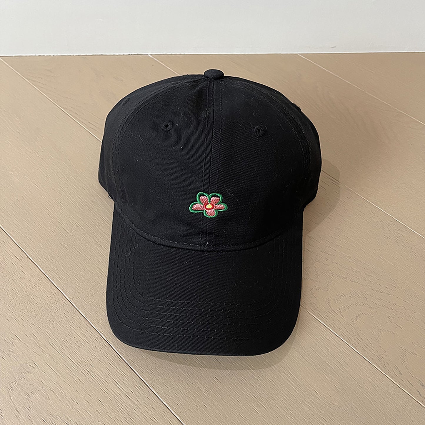 Women's Flower Embroidered Baseball Cap Low Bun Soft Cotton Trucker Hat