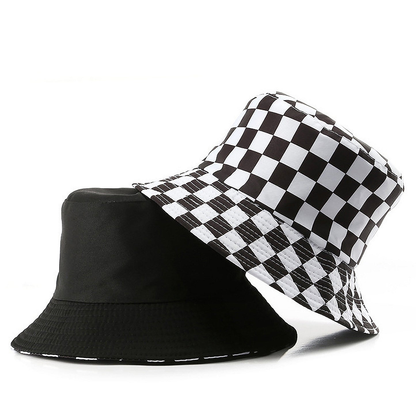 Women's Bucket Hats Reversible Checkered Pattern Fisherman Cap