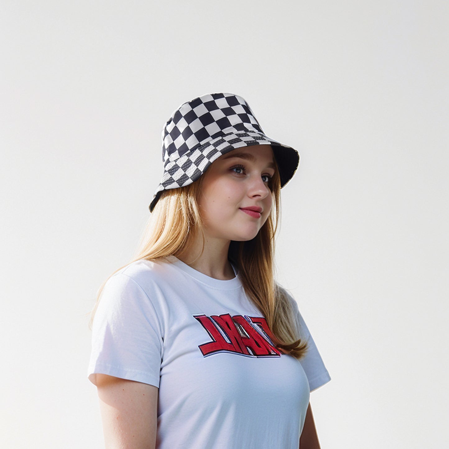 Women's Bucket Hats Reversible Checkered Pattern Fisherman Cap