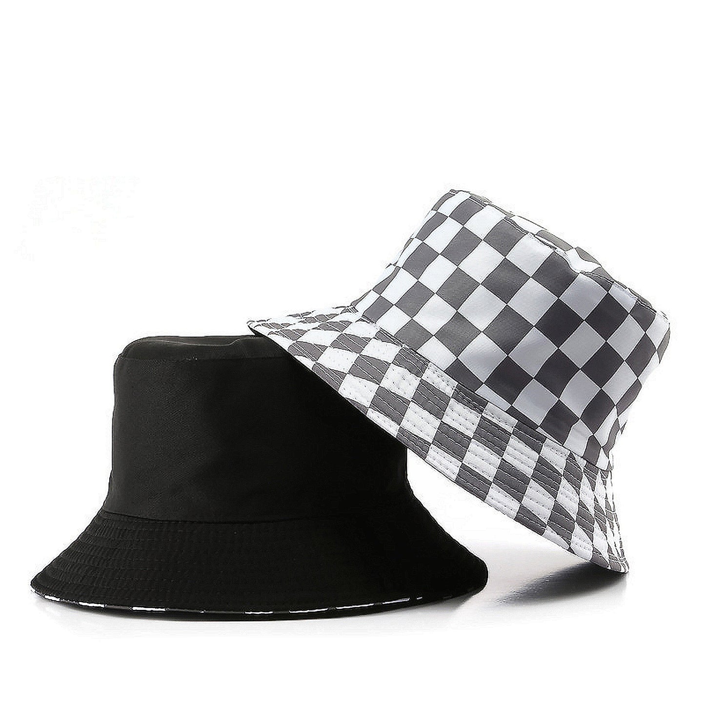 Women's Bucket Hats Reversible Checkered Pattern Fisherman Cap