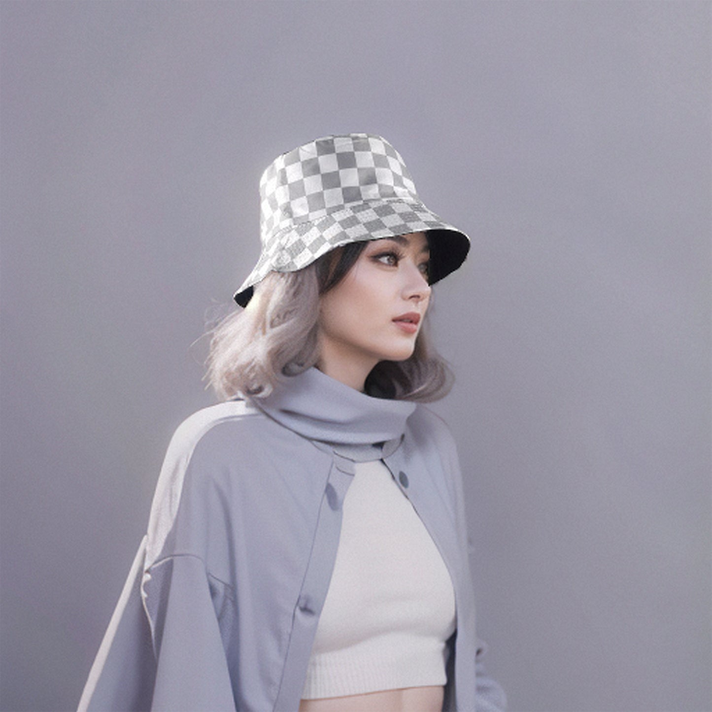 Women's Bucket Hats Reversible Checkered Pattern Fisherman Cap