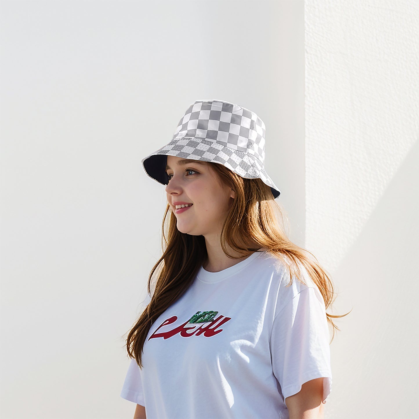 Women's Bucket Hats Reversible Checkered Pattern Fisherman Cap