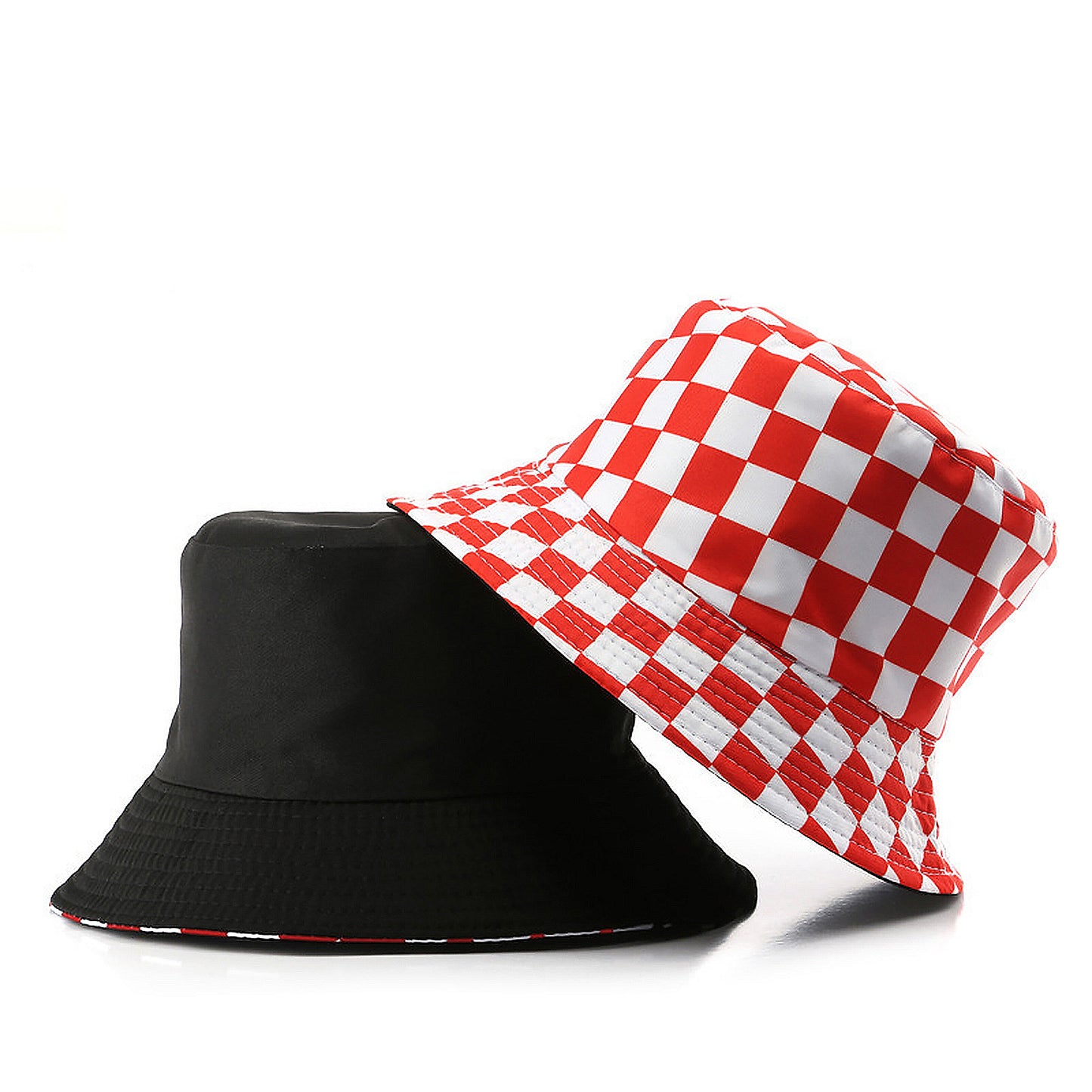 Women's Bucket Hats Reversible Checkered Pattern Fisherman Cap