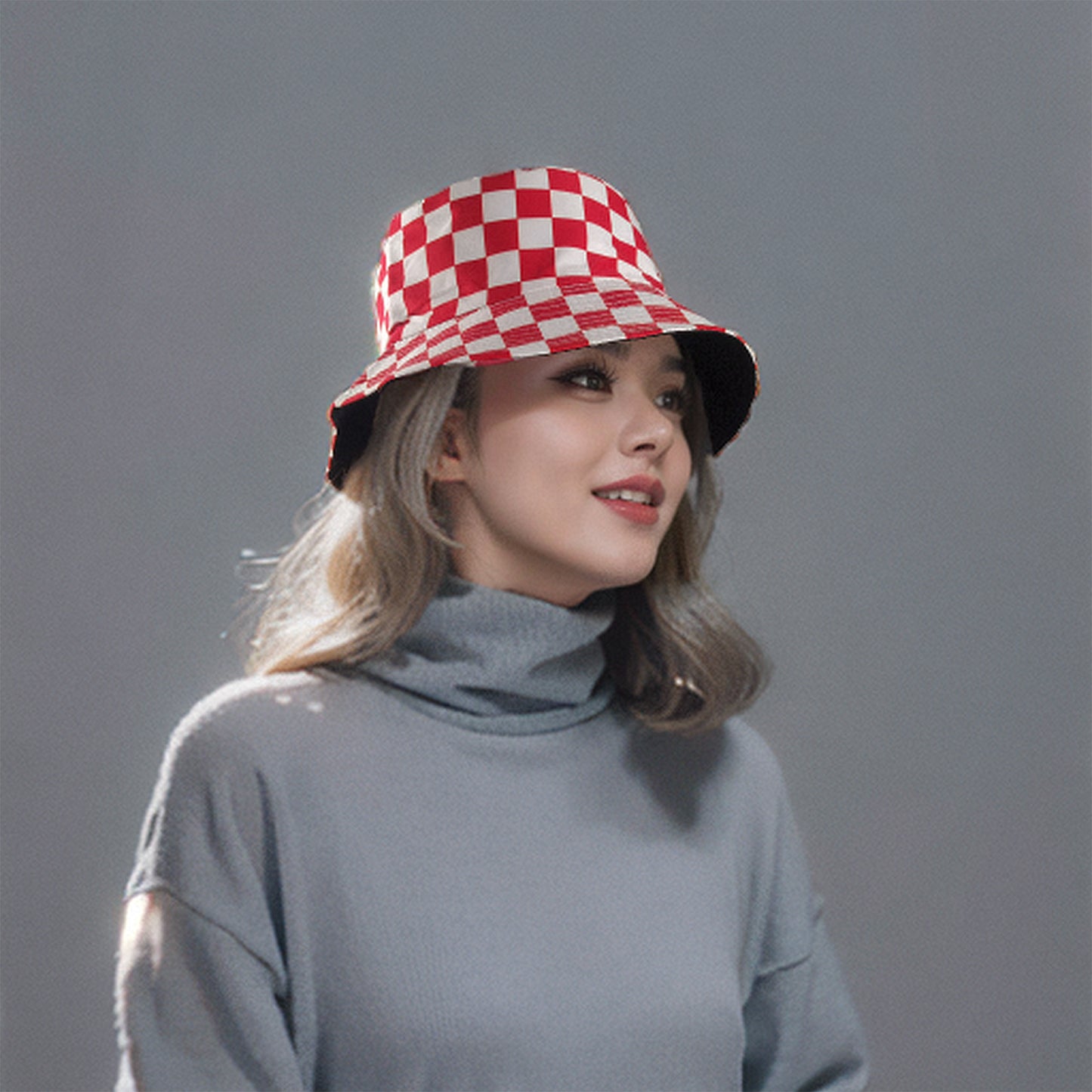 Women's Bucket Hats Reversible Checkered Pattern Fisherman Cap