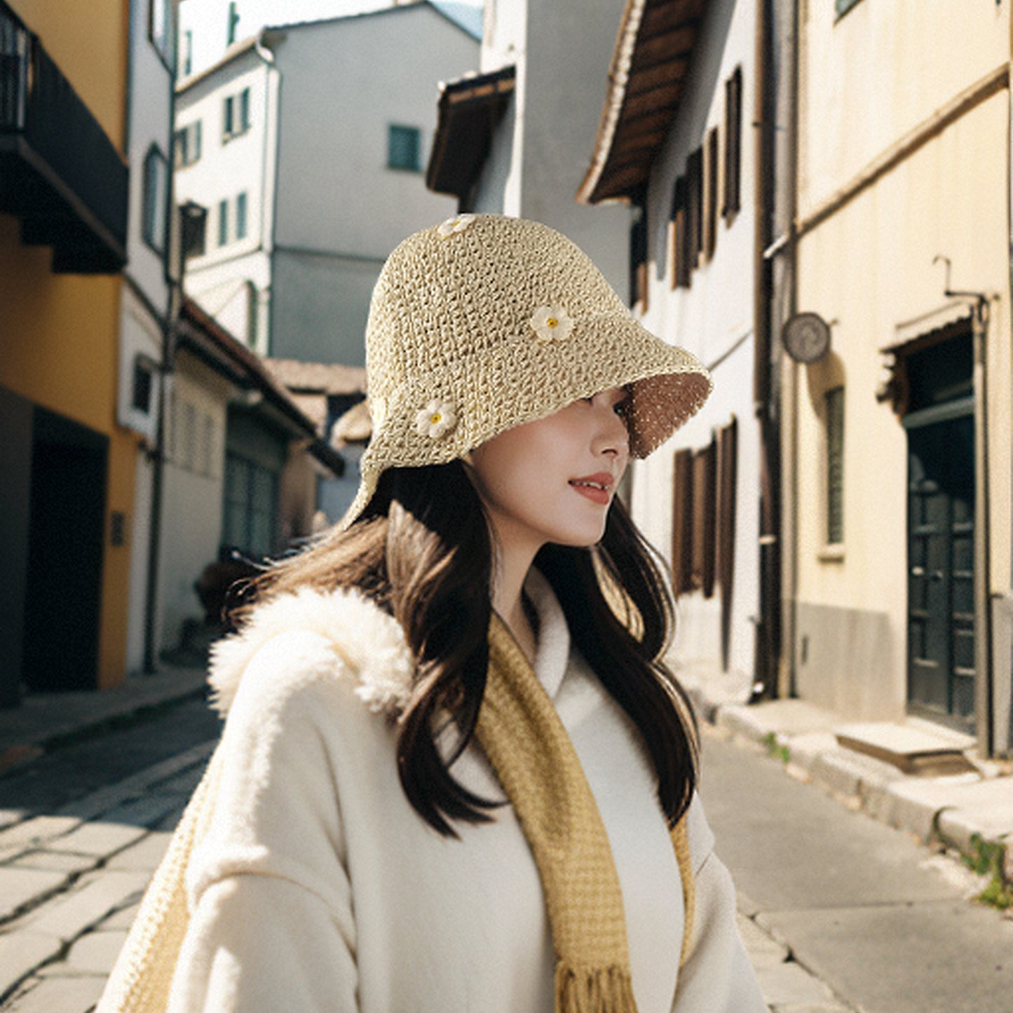 Women's Bucket Hats Flower Crochet Pattern Papyrus Fisherman Cap