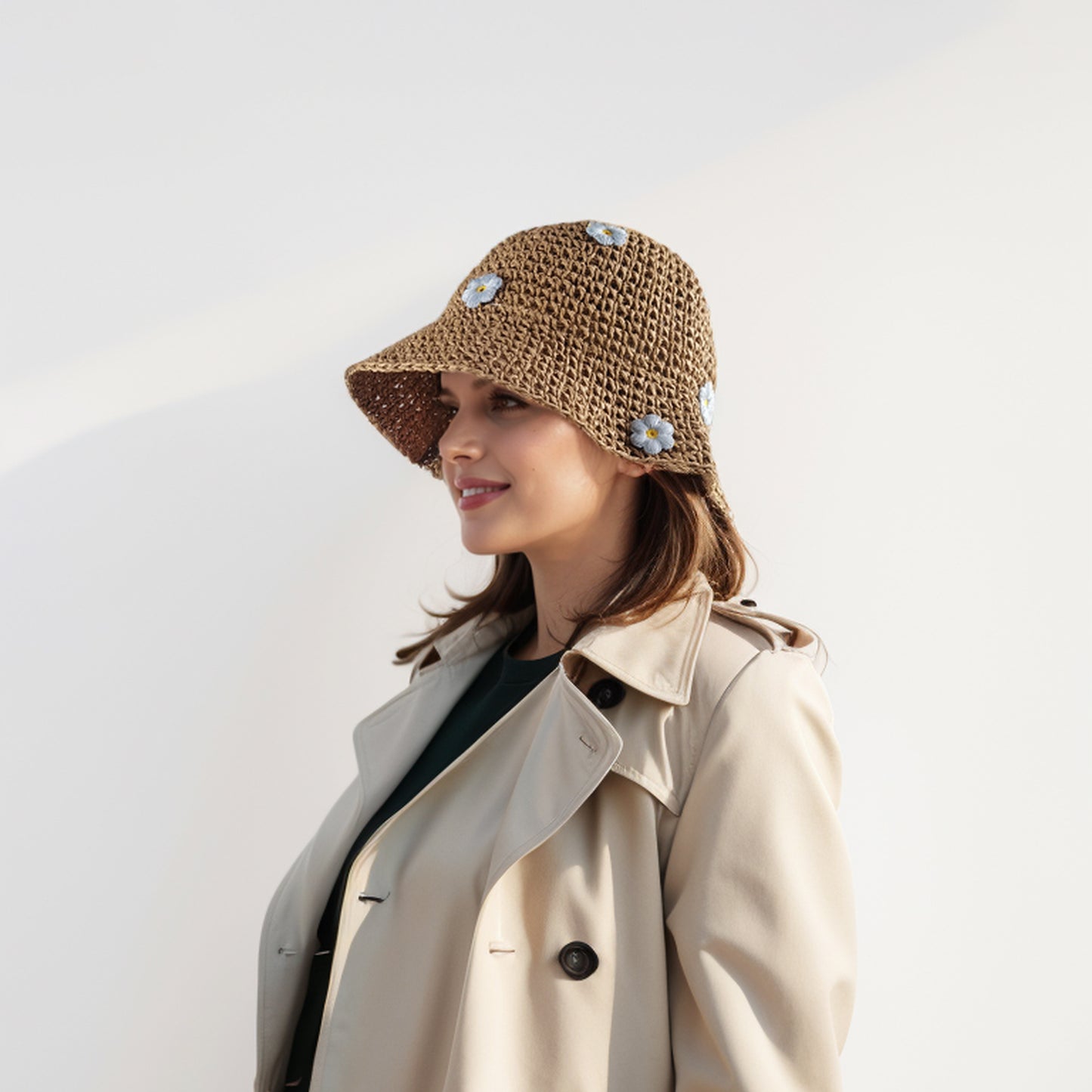 Women's Bucket Hats Flower Crochet Pattern Papyrus Fisherman Cap