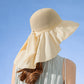 Womens Mesh Panel Wide Brim Sun Hat with Back Flap UV Protection and Tie Detail for Outdoor Activities