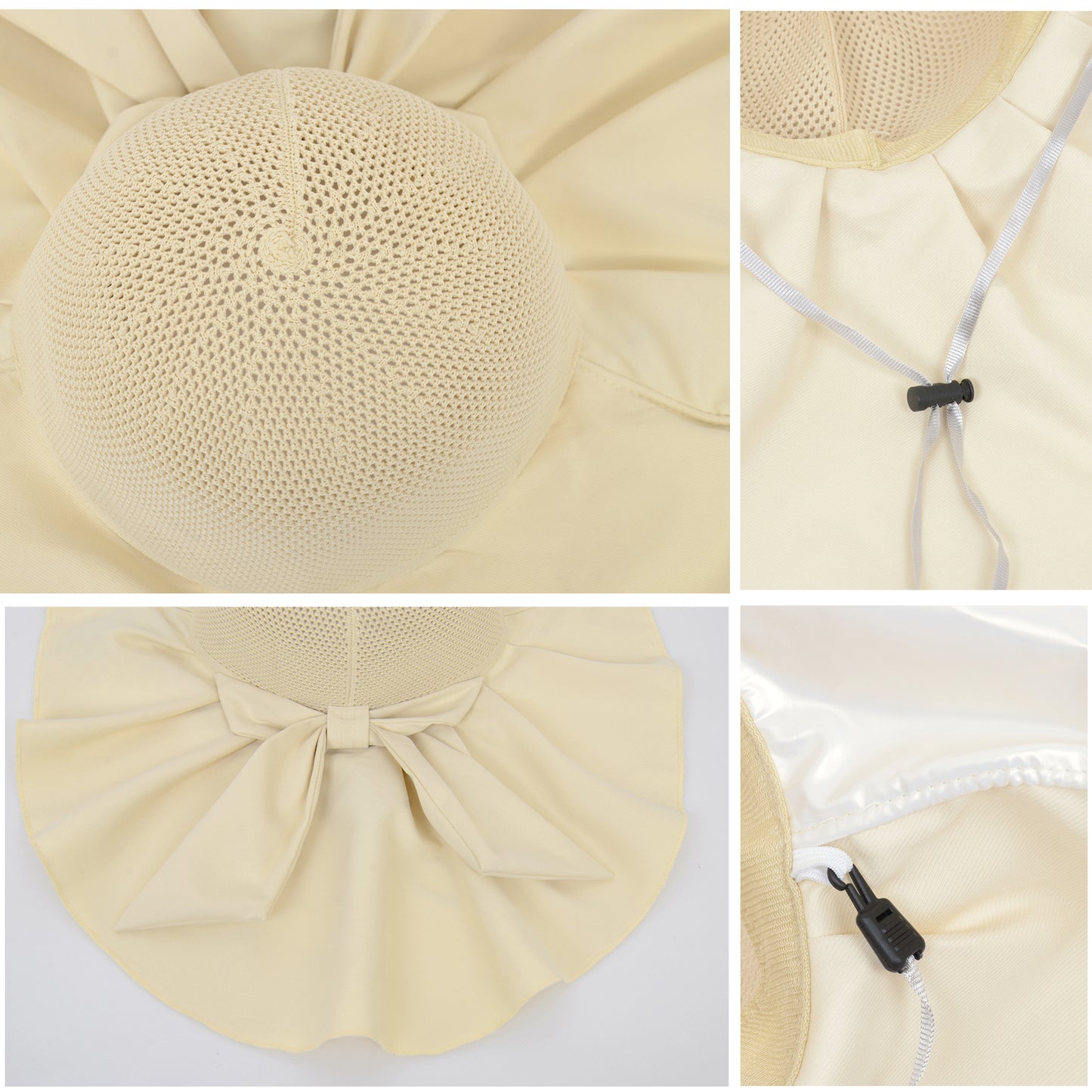 Womens Mesh Panel Wide Brim Sun Hat with Back Flap UV Protection and Tie Detail for Outdoor Activities