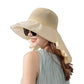 Womens Mesh Panel Wide Brim Sun Hat with Back Flap UV Protection and Tie Detail for Outdoor Activities