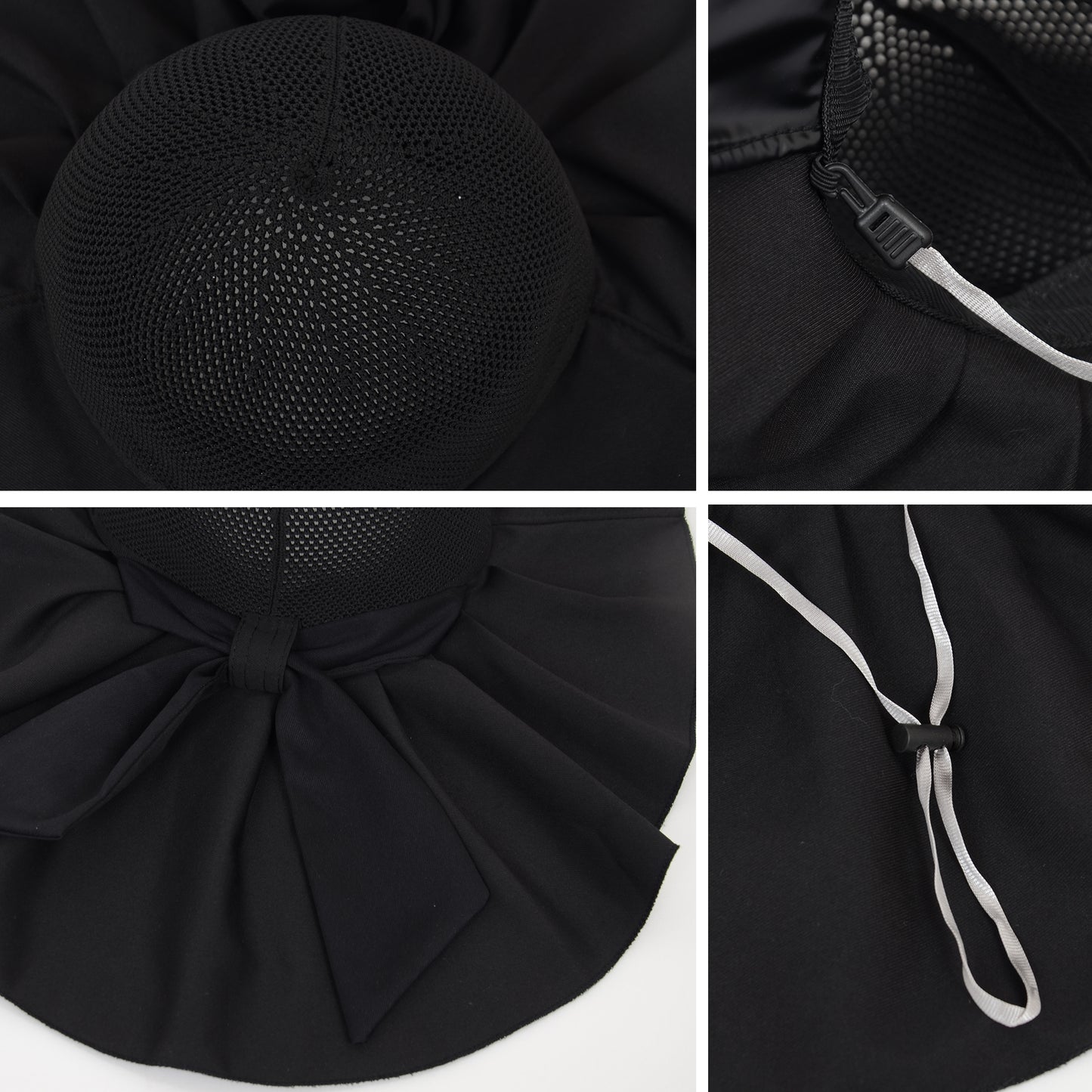 Womens Mesh Panel Wide Brim Sun Hat with Back Flap UV Protection and Tie Detail for Outdoor Activities