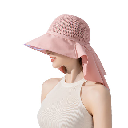 Womens Mesh Panel Wide Brim Sun Hat with Back Flap UV Protection and Tie Detail for Outdoor Activities