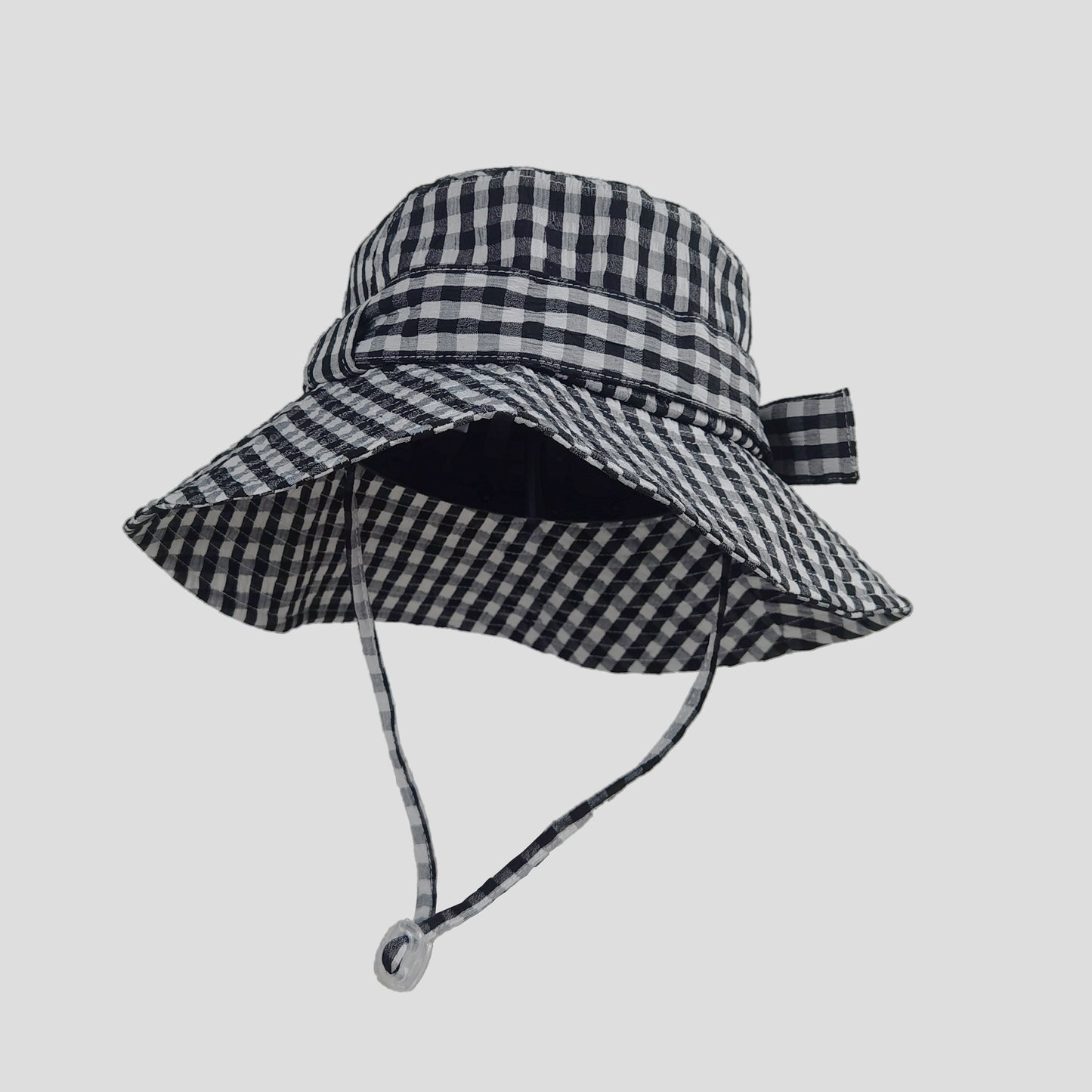 Women's Gingham Wide - Brim Sun Hat with Bow Chin Strap