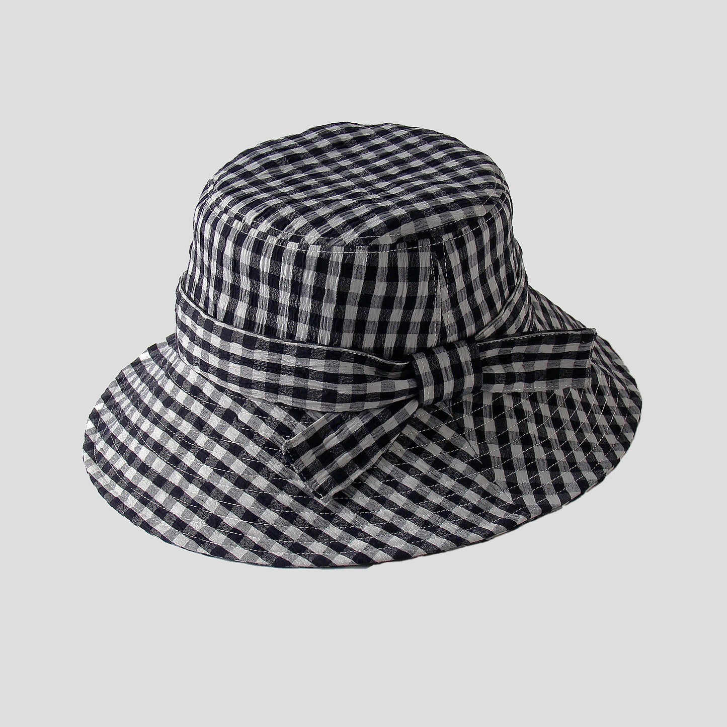 Women's Gingham Wide - Brim Sun Hat with Bow Chin Strap