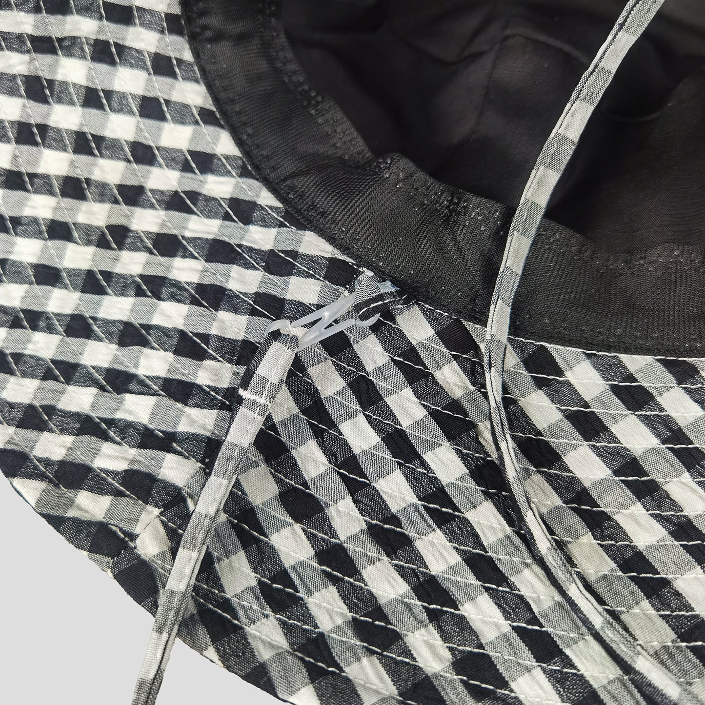 Women's Gingham Wide - Brim Sun Hat with Bow Chin Strap