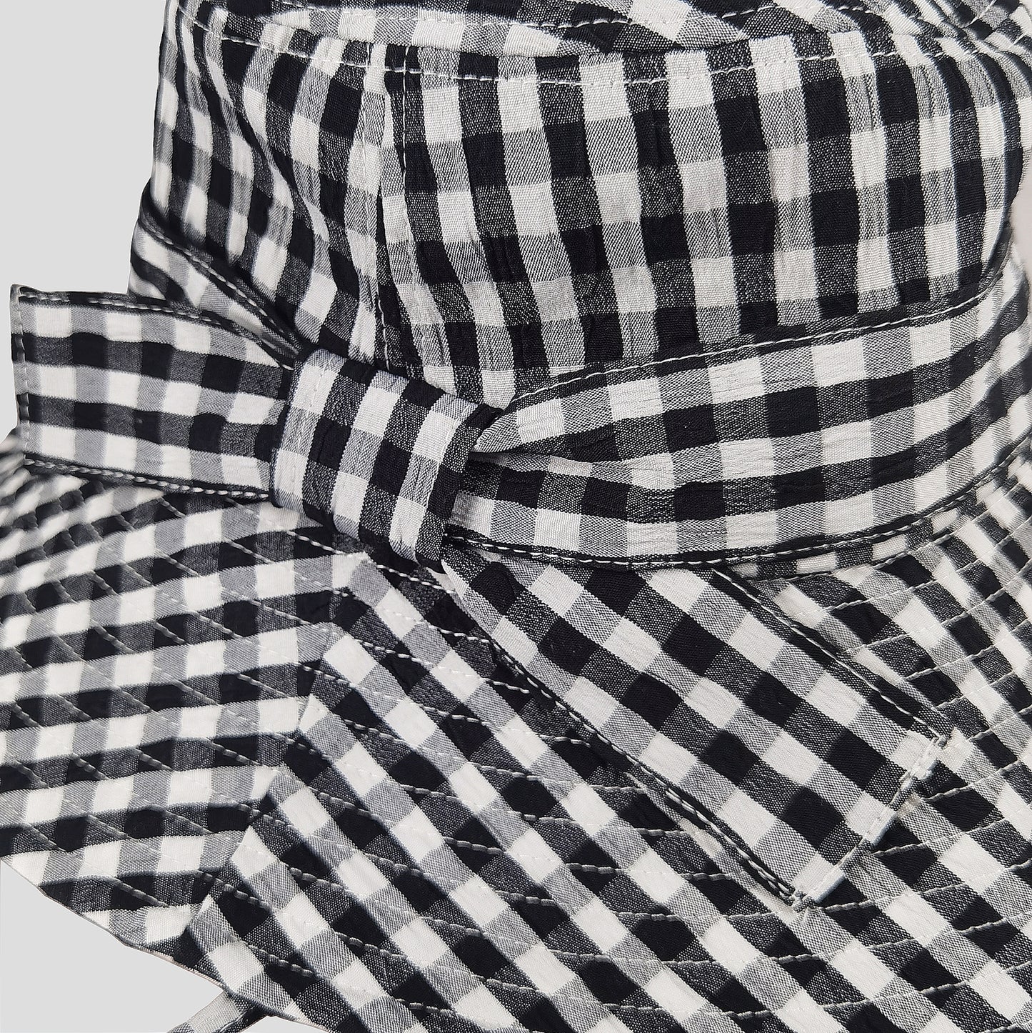 Women's Gingham Wide - Brim Sun Hat with Bow Chin Strap