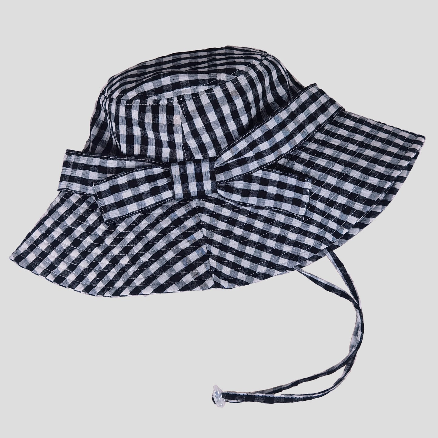 Women's Gingham Wide - Brim Sun Hat with Bow Chin Strap