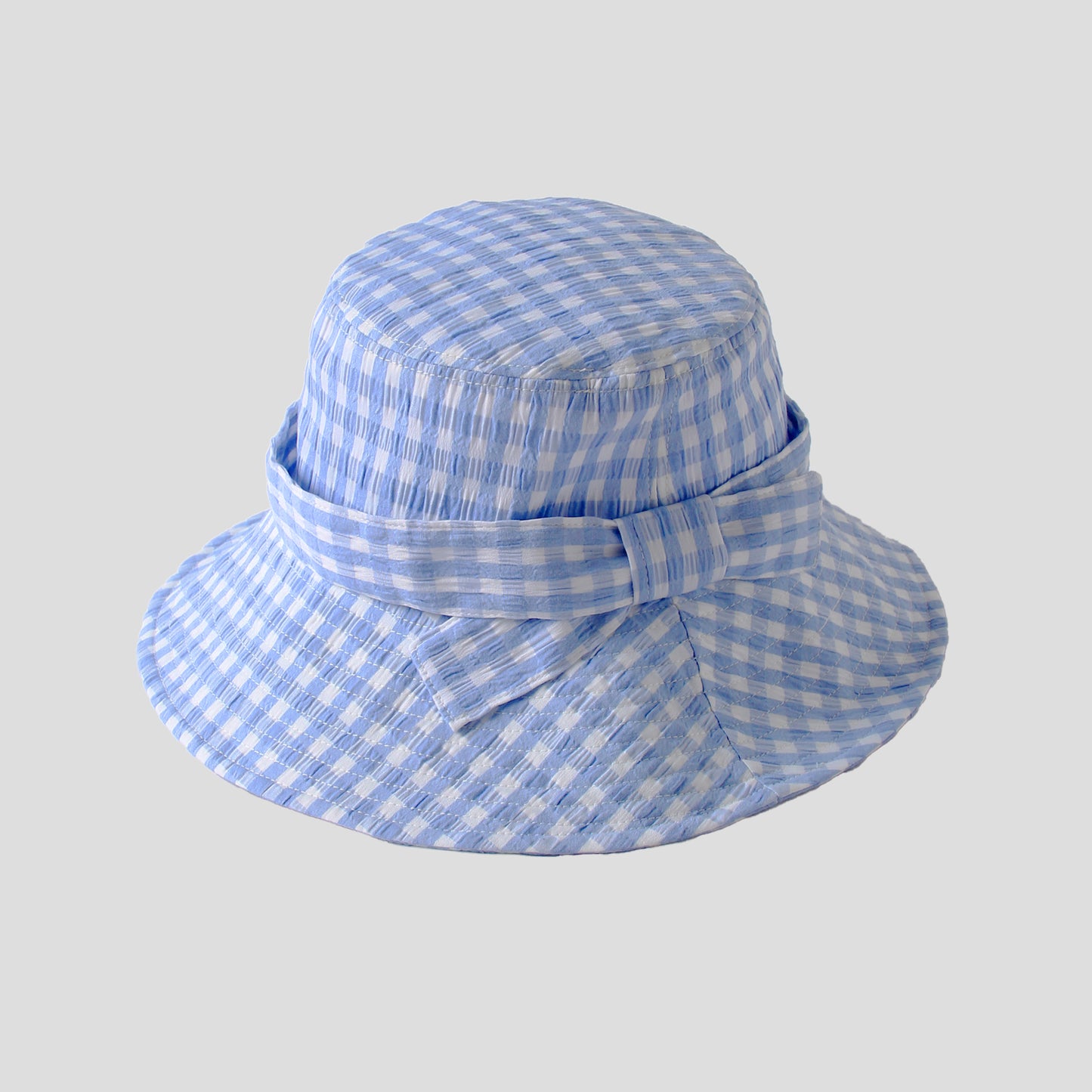 Women's Gingham Wide - Brim Sun Hat with Bow Chin Strap