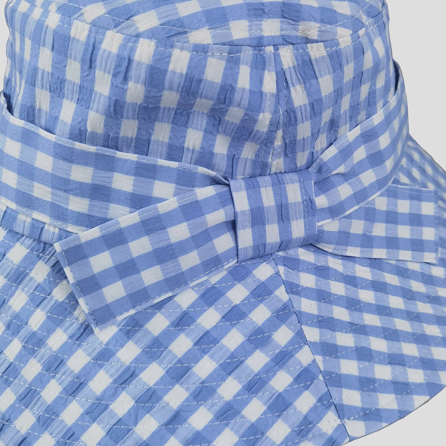 Women's Gingham Wide - Brim Sun Hat with Bow Chin Strap