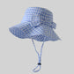 Women's Gingham Wide - Brim Sun Hat with Bow Chin Strap