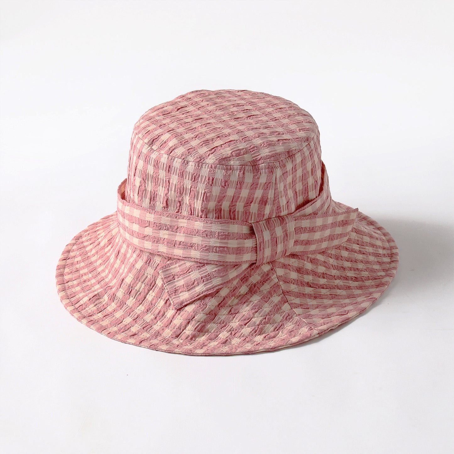 Women's Gingham Wide - Brim Sun Hat with Bow Chin Strap