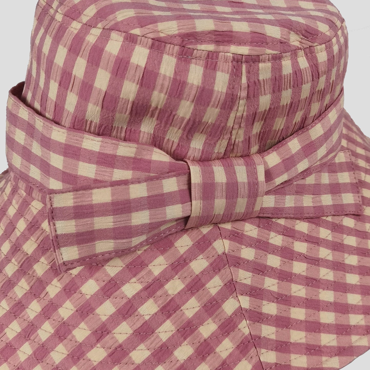 Women's Gingham Wide - Brim Sun Hat with Bow Chin Strap