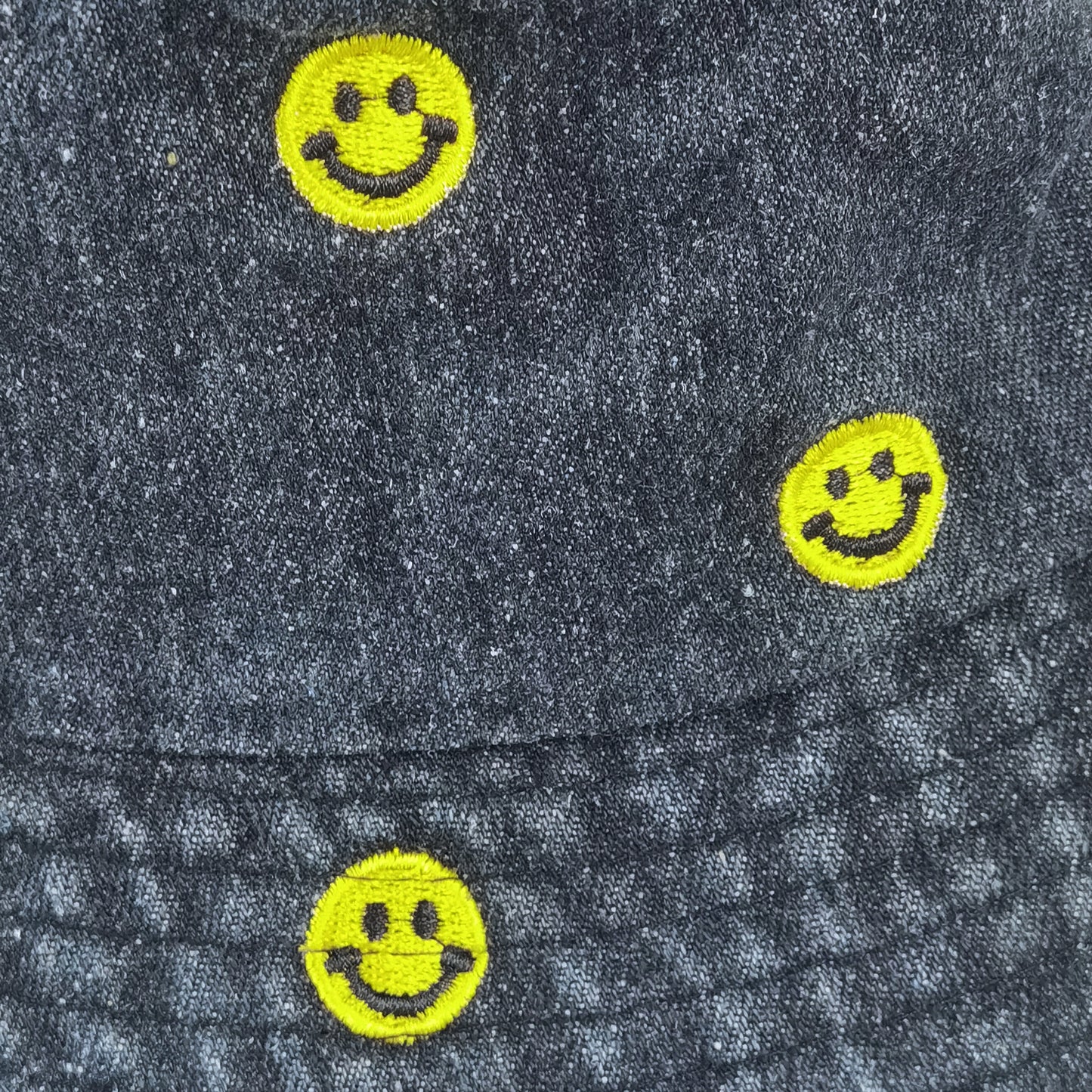Women's Denim Bucket Hat Foldable with Smiley Face Embroidery