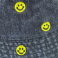Women's Denim Bucket Hat Foldable with Smiley Face Embroidery