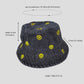 Women's Denim Bucket Hat Foldable with Smiley Face Embroidery