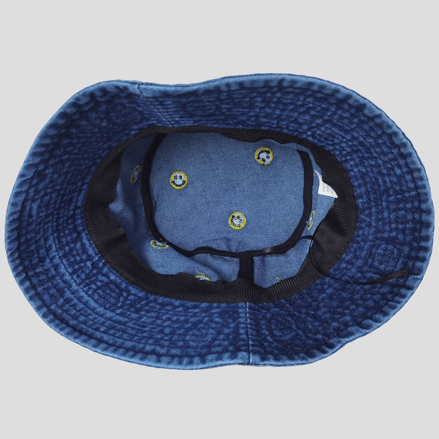 Women's Denim Bucket Hat Foldable with Smiley Face Embroidery