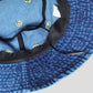Women's Denim Bucket Hat Foldable with Smiley Face Embroidery