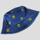 Women's Denim Bucket Hat Foldable with Smiley Face Embroidery