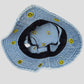Women's Denim Bucket Hat Foldable with Smiley Face Embroidery