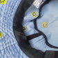 Women's Denim Bucket Hat Foldable with Smiley Face Embroidery