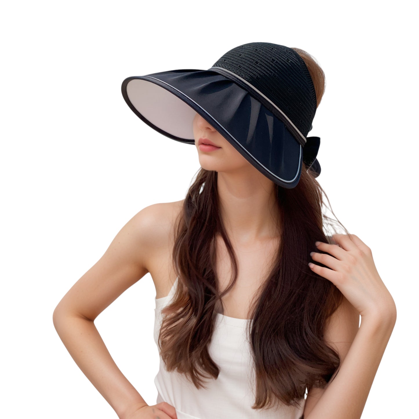 Extra Wide Brim Sun Visor Hat for Women Adjustable UV Protection Bow Detail Breathable Summer Beach Hat