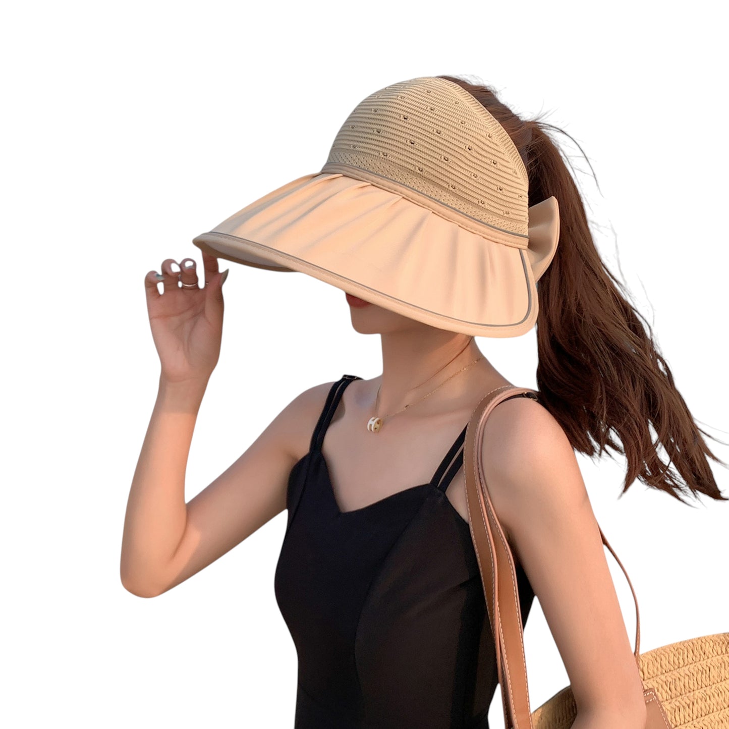 Extra Wide Brim Sun Visor Hat for Women Adjustable UV Protection Bow Detail Breathable Summer Beach Hat