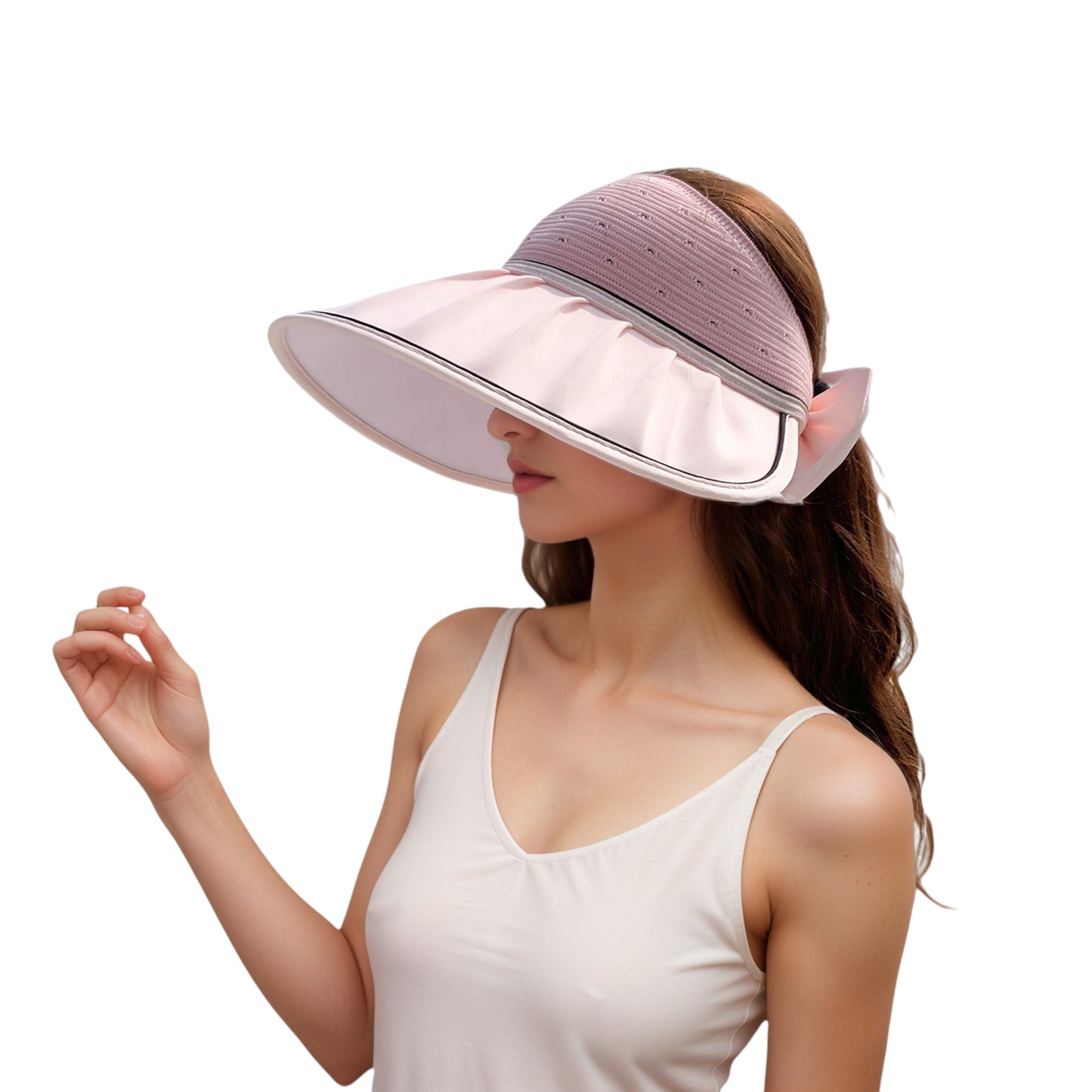 Extra Wide Brim Sun Visor Hat for Women Adjustable UV Protection Bow Detail Breathable Summer Beach Hat